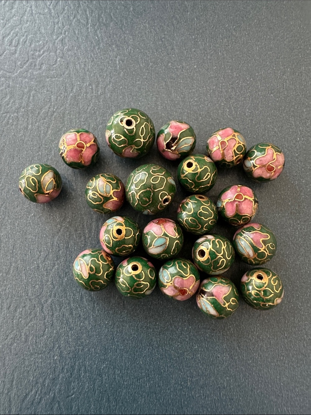 Vintage Green Cloisonné beads bundle A